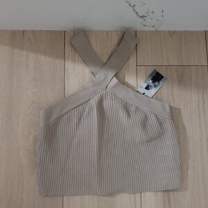 Sincerely Jules Beige Ribbed Halter Crop Top Womens M New With Tags